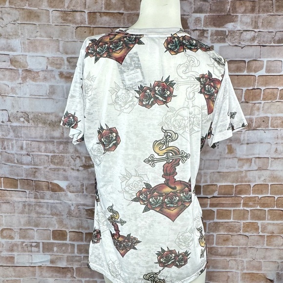 Sinful By Affliction Sacred Heart Rose Graphic Short Sleeve Tee - NWT - Size : L - Picture 6 of 7